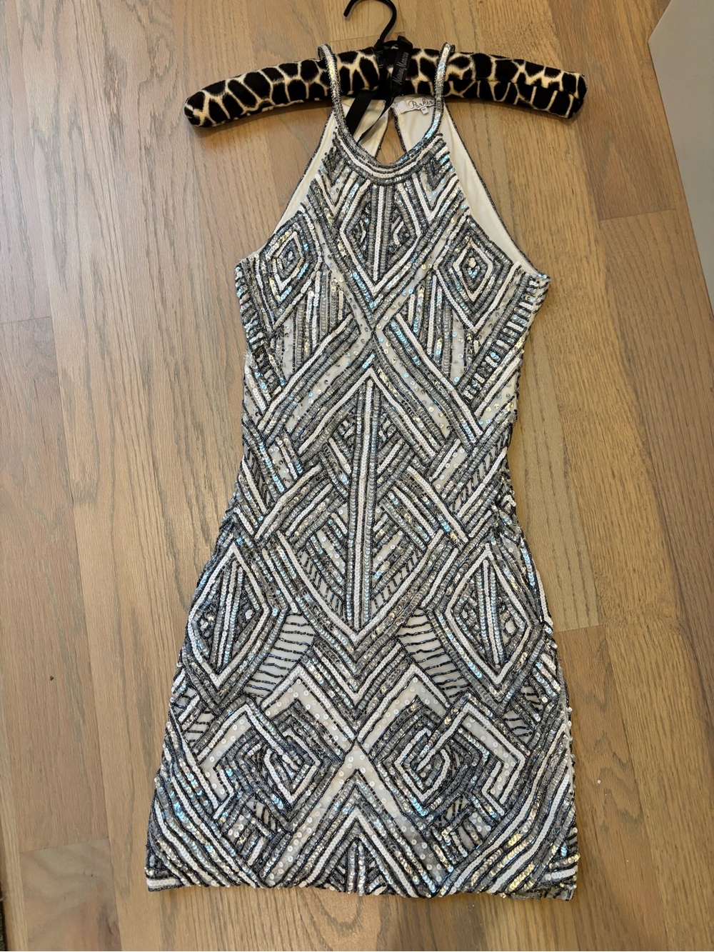 Parker Silver Sequin Halter Mini Dress